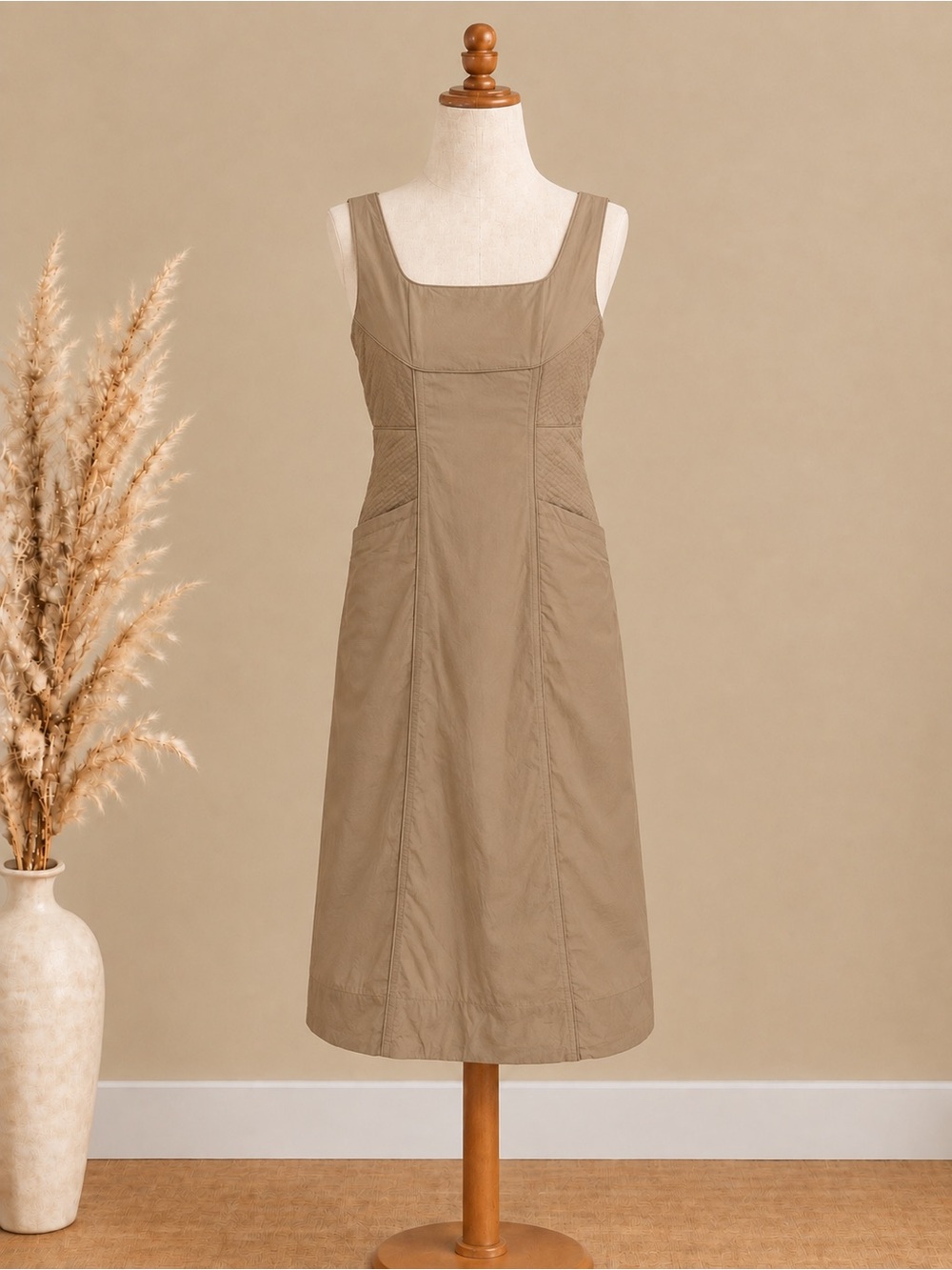 Banana Republic Taupe Square-Neck Midi Dress